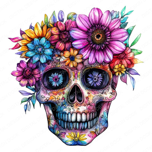 Floral Mandala Skull fussy cut sheet in A4 format showing all 12 designs on one printable page