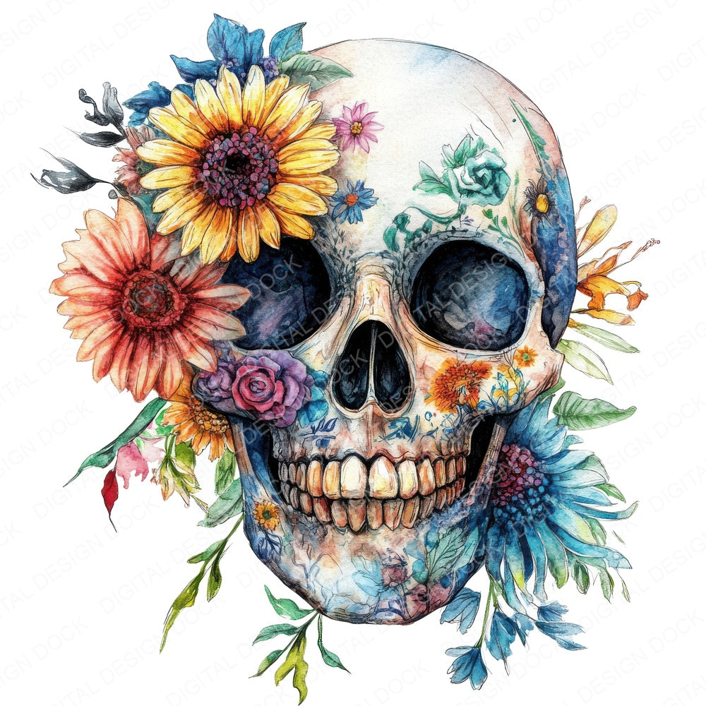 Floral Mandala Skull fussy cut sheet in US Letter format showing all 12 designs on one printable page