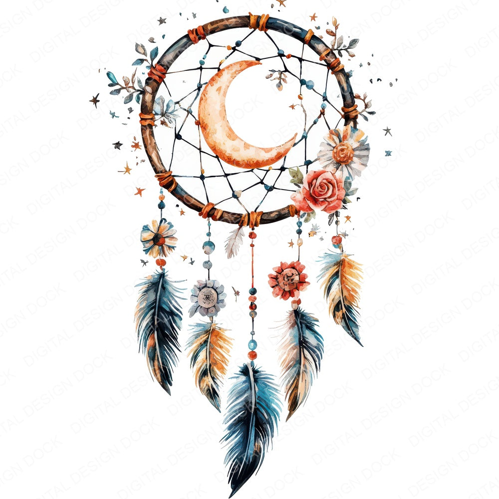 Floral Moon Dreamcatcher fussy cut sheet in A4 format showing all 12 designs on one printable page