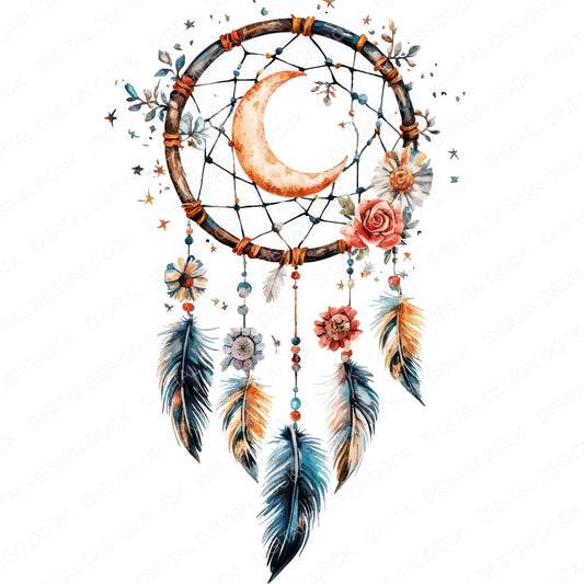 Floral Moon Dreamcatcher fussy cut sheet in A4 format showing all 12 designs on one printable page