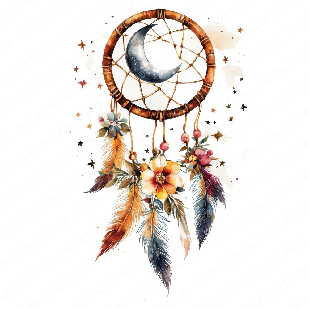 Floral Moon Dreamcatcher fussy cut sheet in US Letter format showing all 12 designs on one printable page