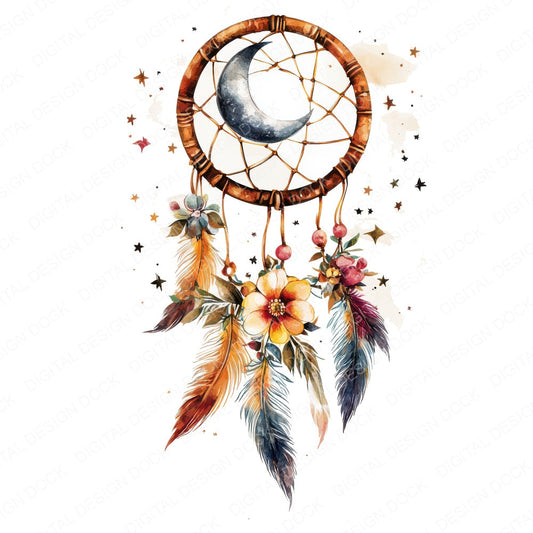 Floral Moon Dreamcatcher fussy cut sheet in US Letter format showing all 12 designs on one printable page