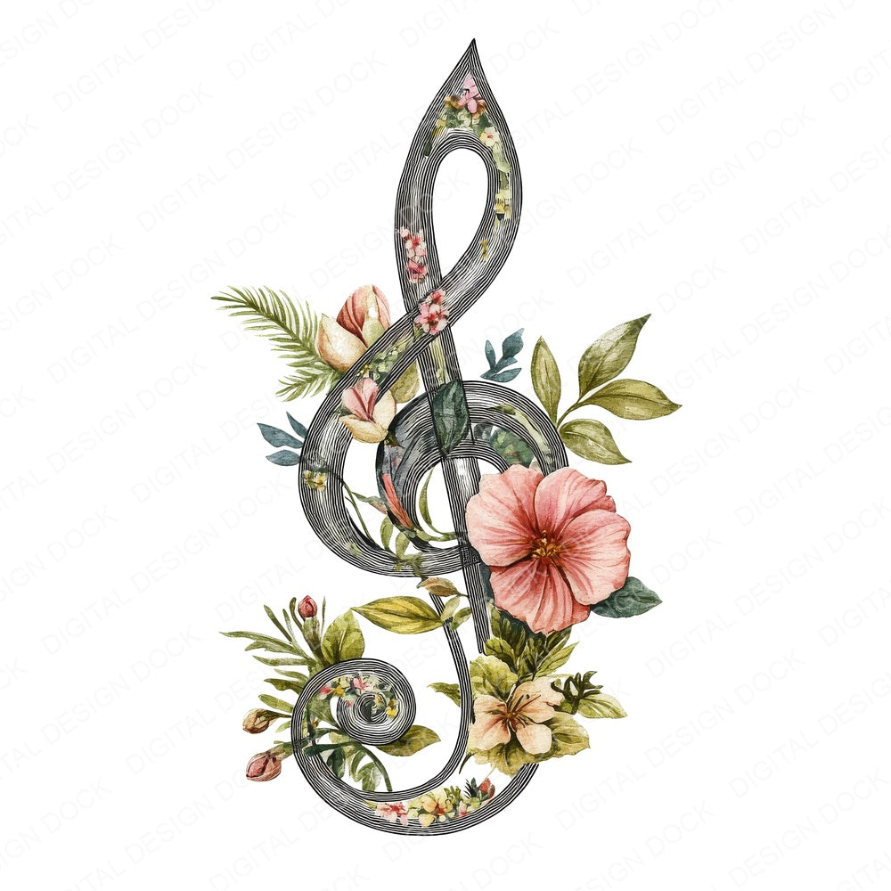 Floral Music Clef fussy cut sheet in A4 format showing all 12 designs on one printable page