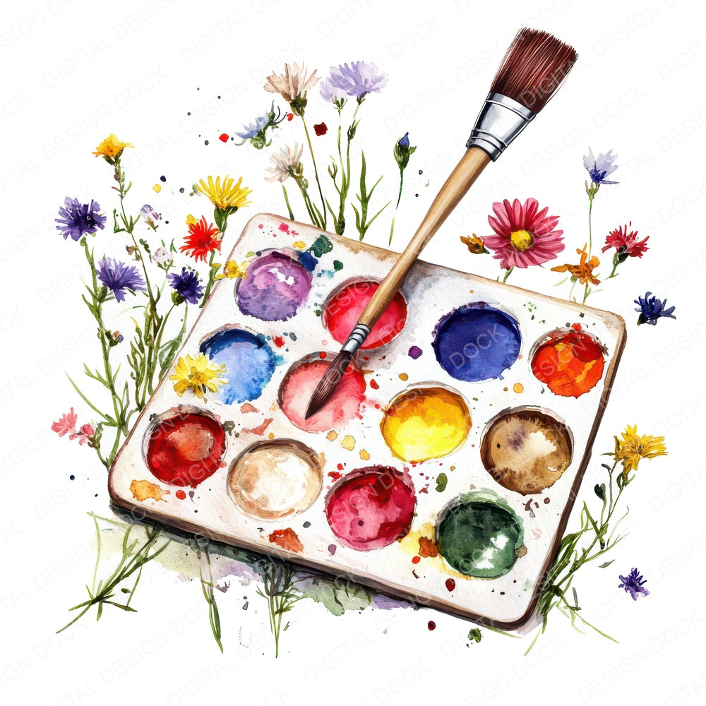 Floral Paint Palette fussy cut sheet in A4 format showing all 12 designs on one printable page