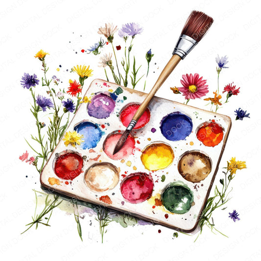 Floral Paint Palette fussy cut sheet in A4 format showing all 12 designs on one printable page