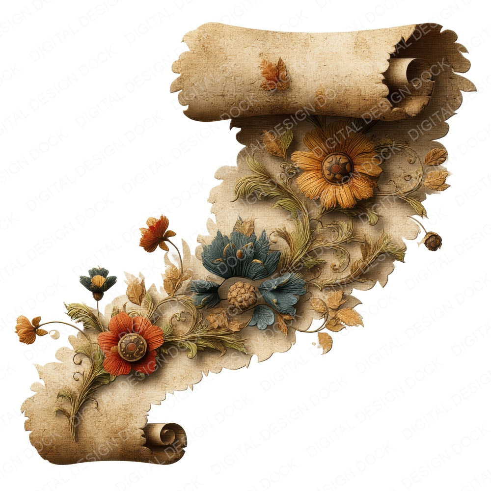 Floral Scroll fussy cut sheet in A4 format showing all 12 designs on one printable page