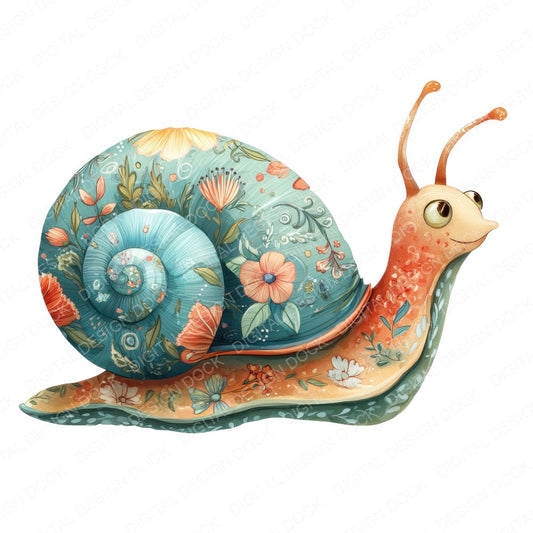 Floral Pattern Snail fussy cut sheet in A4 format showing all 12 designs on one printable page