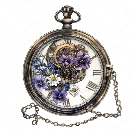 Floral Pocket Watch fussy cut sheet in A4 format showing all 12 designs on one printable page