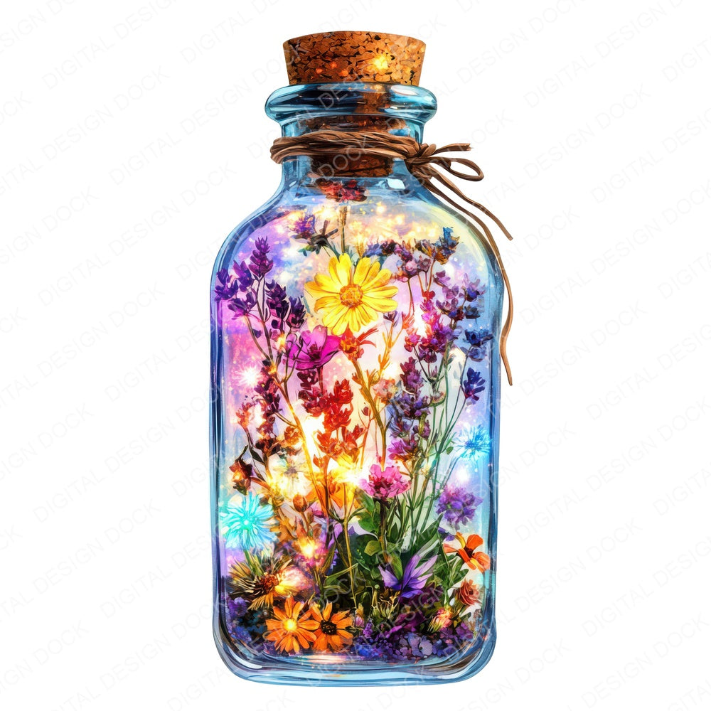 Floral Potion Bottle fussy cut sheet in A4 format showing all 12 designs on one printable page