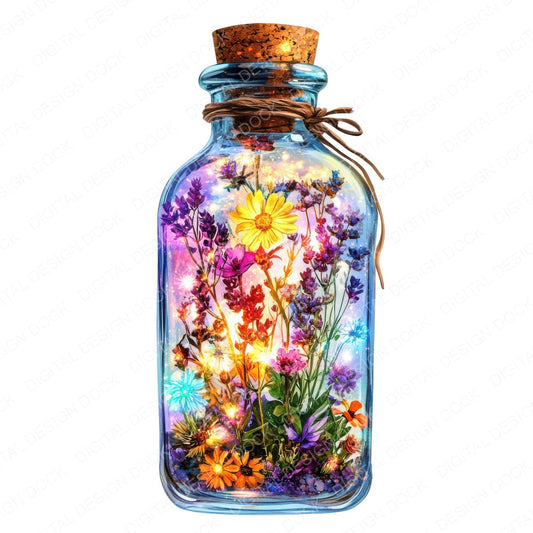 Floral Potion Bottle fussy cut sheet in A4 format showing all 12 designs on one printable page