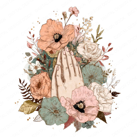 Floral Praying Hands fussy cut sheet in A4 format showing all 12 designs on one printable page