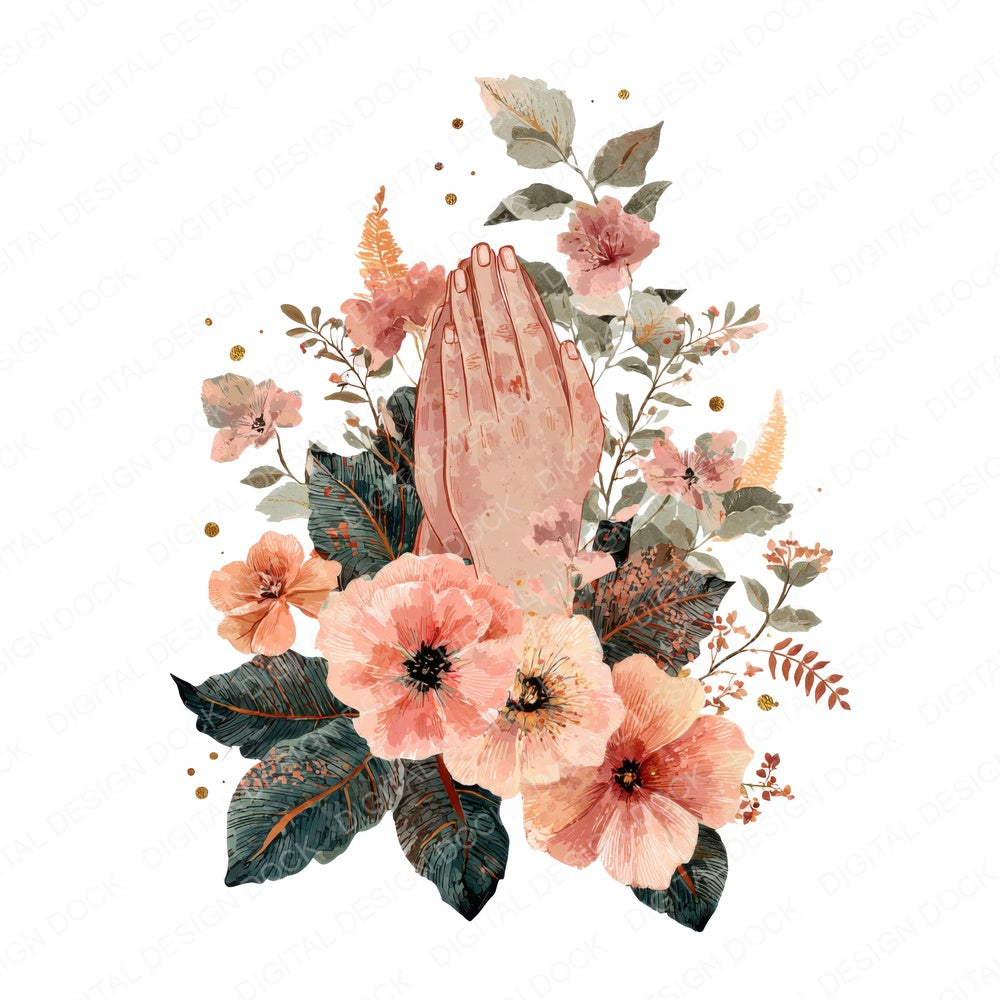 Floral Praying Hands fussy cut sheet in US Letter format showing all 12 designs on one printable page