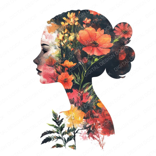Floral Profile Silhouette fussy cut sheet in A4 format showing all 12 designs on one printable page