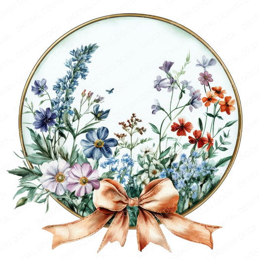 Floral Ribbon Pocket Mirror fussy cut sheet in A4 format showing all 12 designs on one printable page