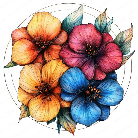 Floral Round Sign fussy cut sheet in A4 format showing all 12 designs on one printable page