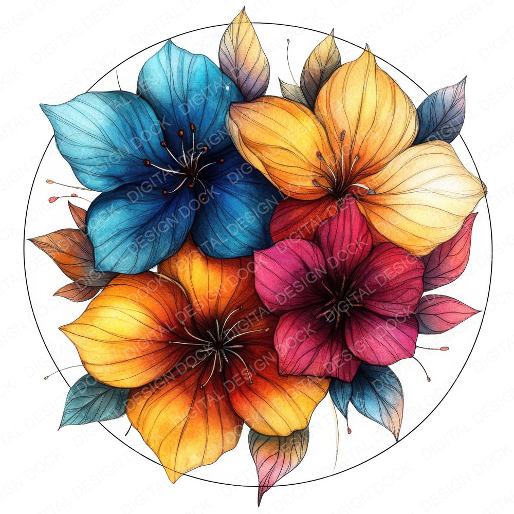 Floral Round Sign fussy cut sheet in US Letter format showing all 12 designs on one printable page