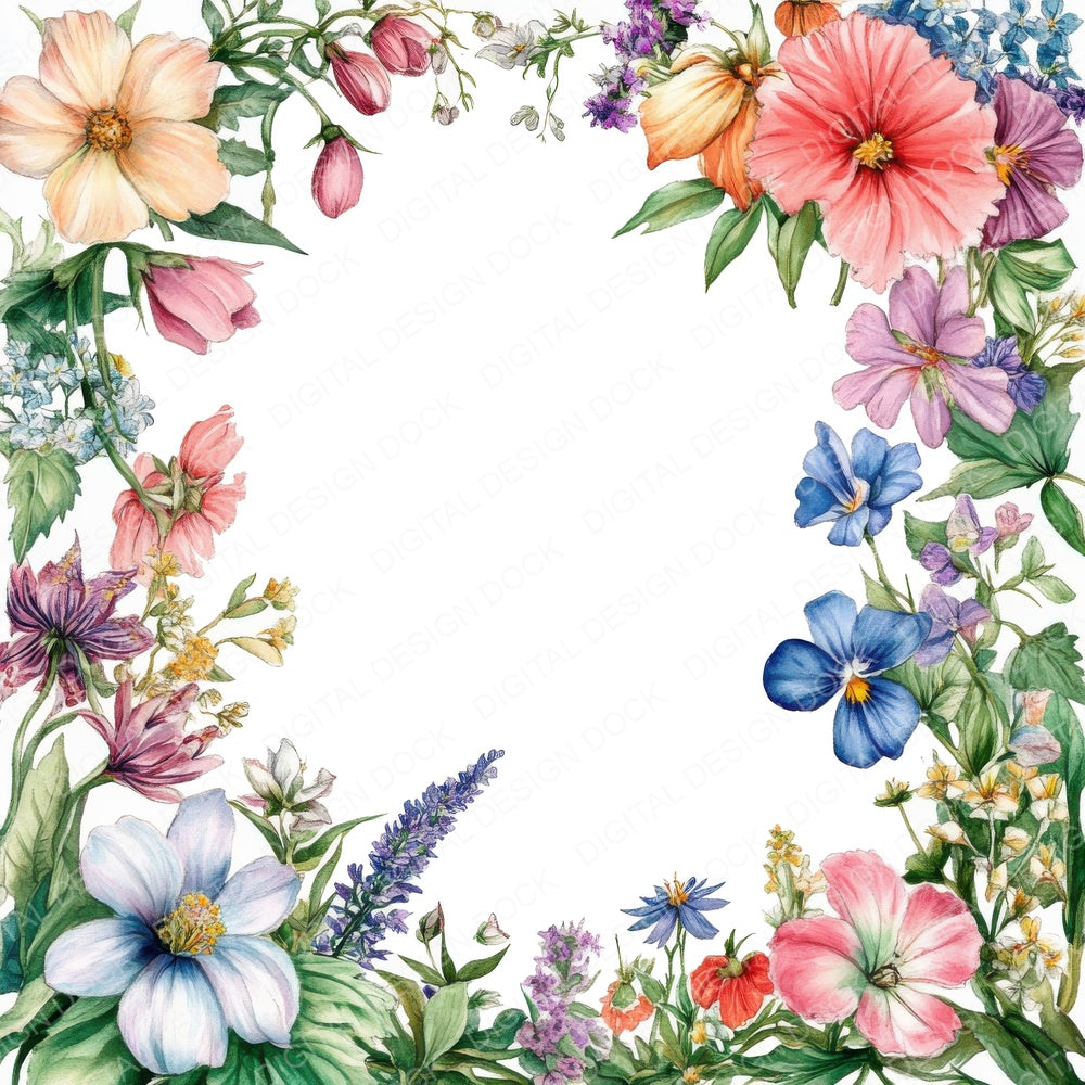 Floral Spring Border fussy cut sheet in A4 format showing all 12 designs on one printable page