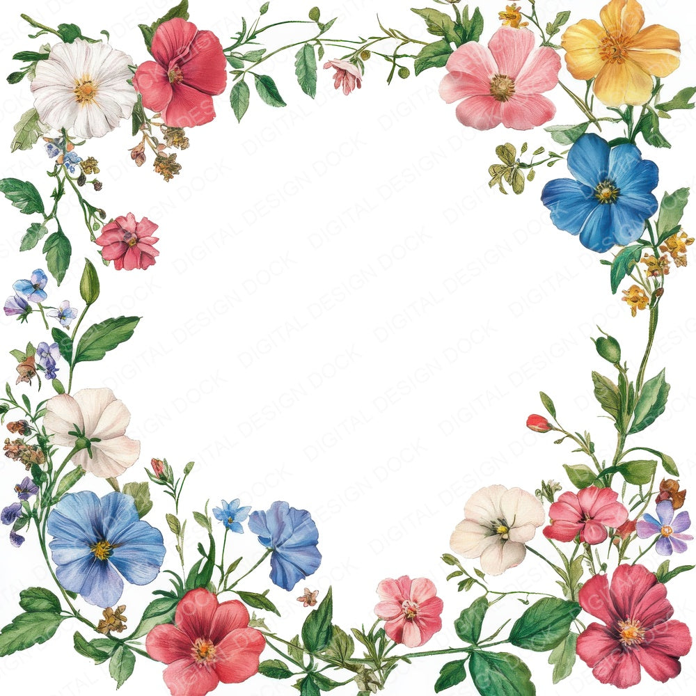 Floral Spring Border fussy cut sheet in US Letter format showing all 12 designs on one printable page