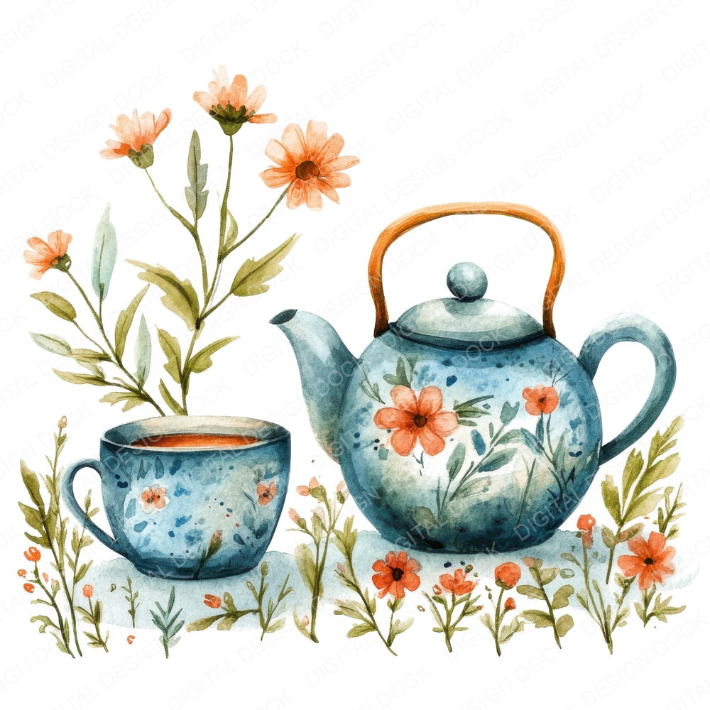 Floral Tea fussy cut sheet in A4 format showing all 12 designs on one printable page