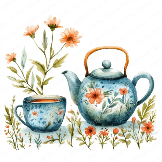 Floral Tea fussy cut sheet in A4 format showing all 12 designs on one printable page