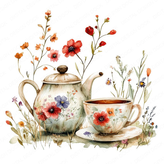 Floral Tea fussy cut sheet in US Letter format showing all 12 designs on one printable page