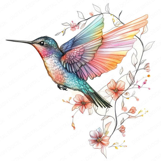 Floral Trailed Hummingbird fussy cut sheet in A4 format showing all 12 designs on one printable page