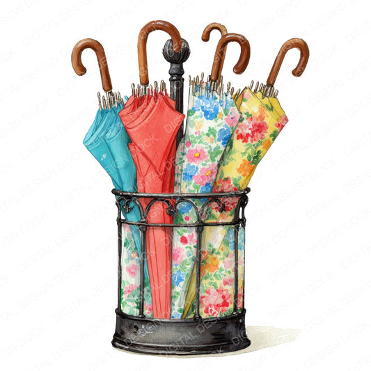 Floral Umbrella Stand fussy cut sheet in A4 format showing all 12 designs on one printable page