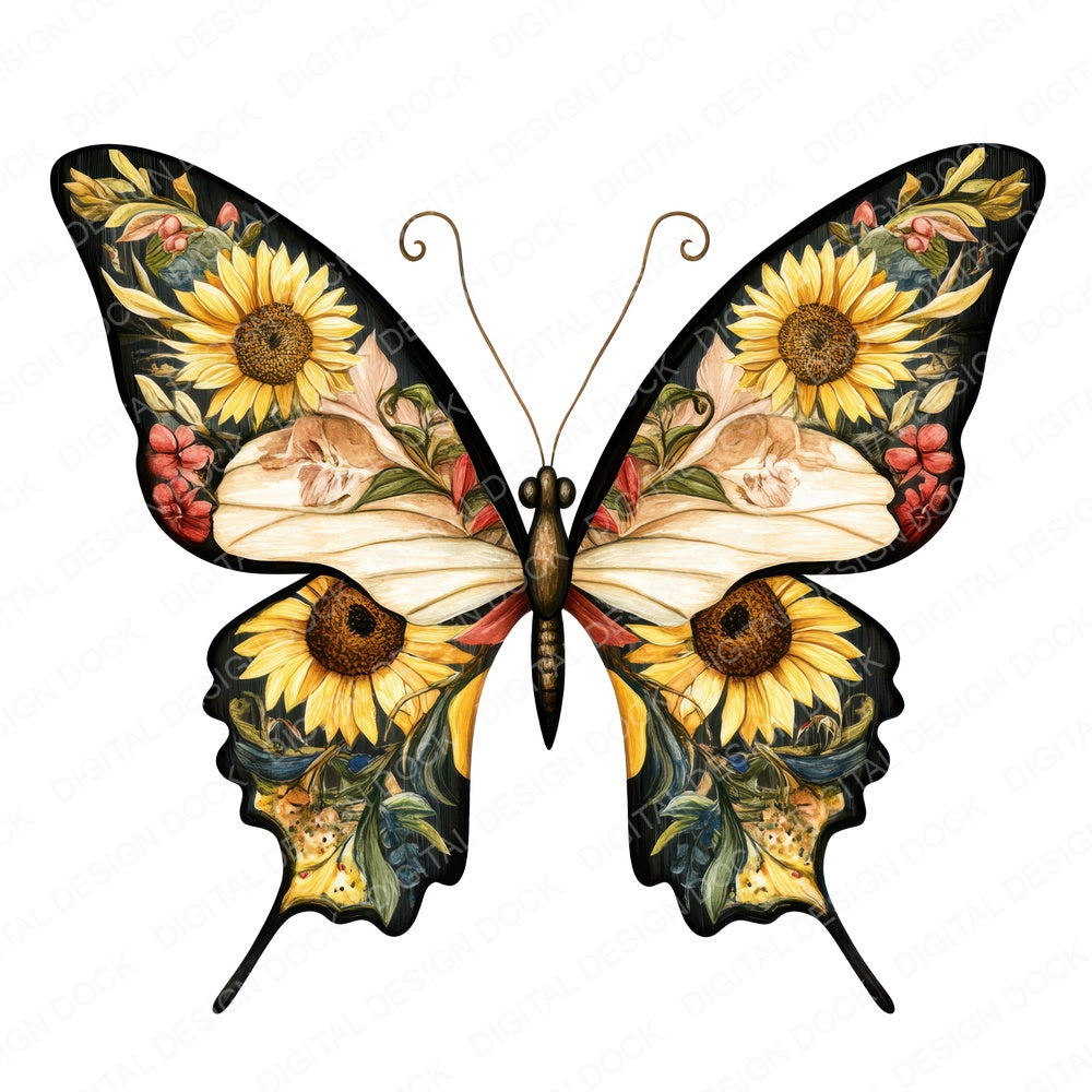 Floral Winged Butterfly fussy cut sheet in A4 format showing all 12 designs on one printable page