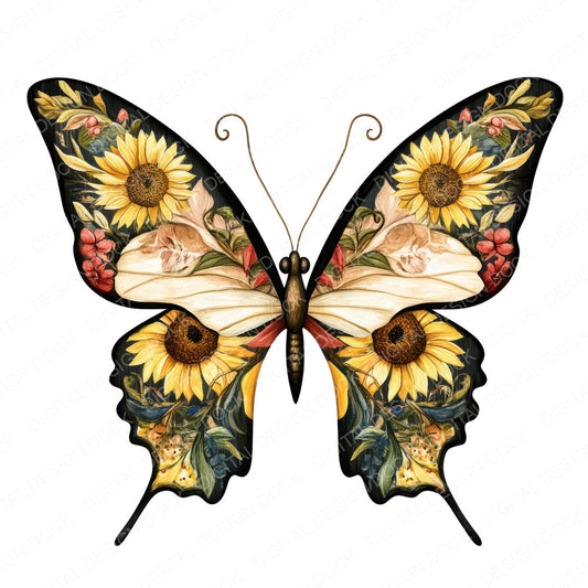 Floral Winged Butterfly fussy cut sheet in A4 format showing all 12 designs on one printable page