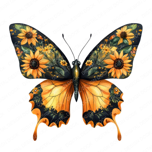 Floral Winged Butterfly fussy cut sheet in US Letter format showing all 12 designs on one printable page