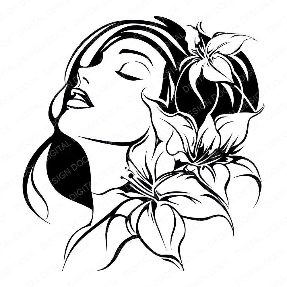Floral Woman Line Art fussy cut sheet in US Letter format showing all 12 designs on one printable page