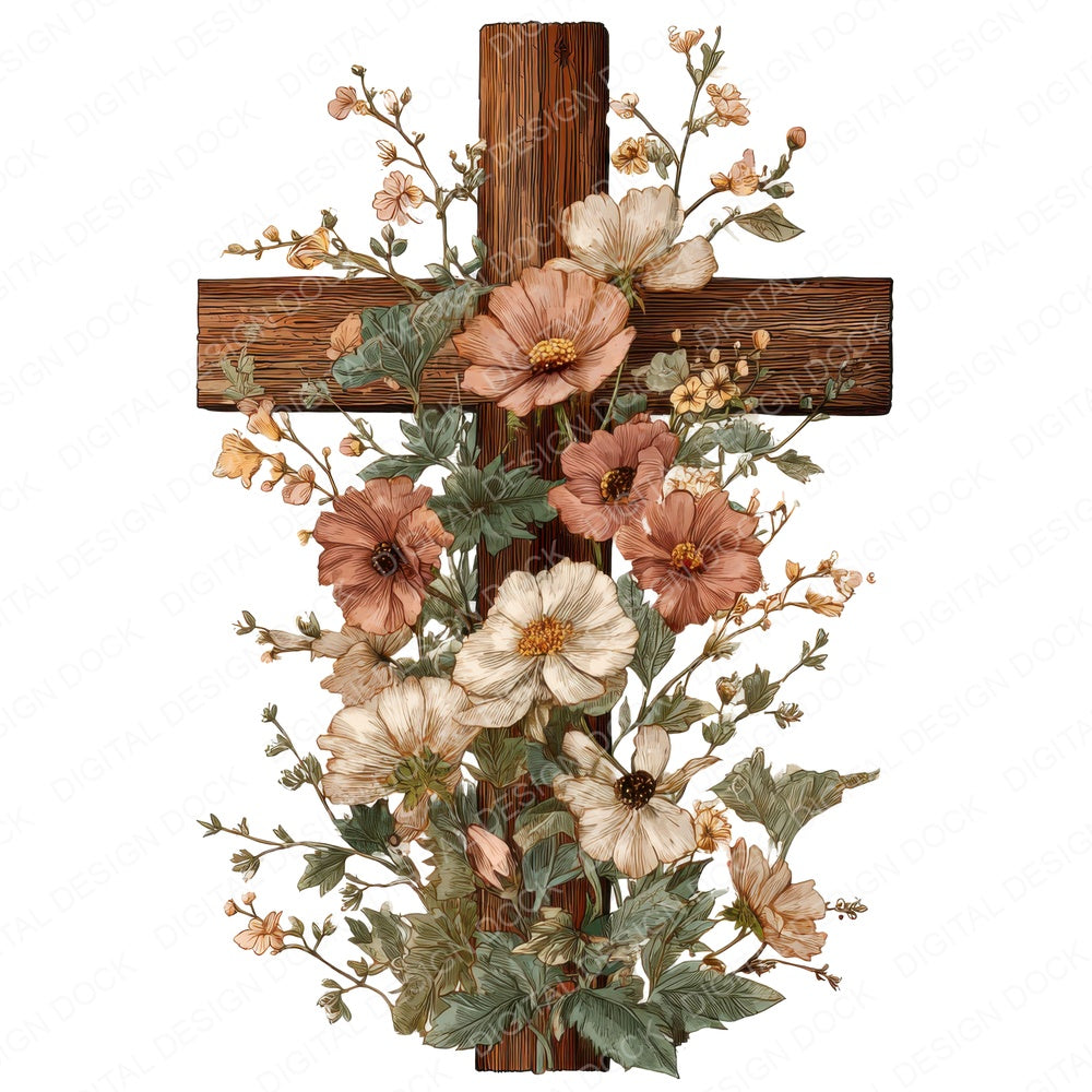 Floral Wooden Cross fussy cut sheet in A4 format showing all 12 designs on one printable page
