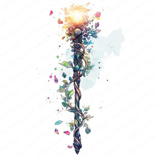 Floral Wrapped Magic Wand fussy cut sheet in US Letter format showing all 12 designs on one printable page