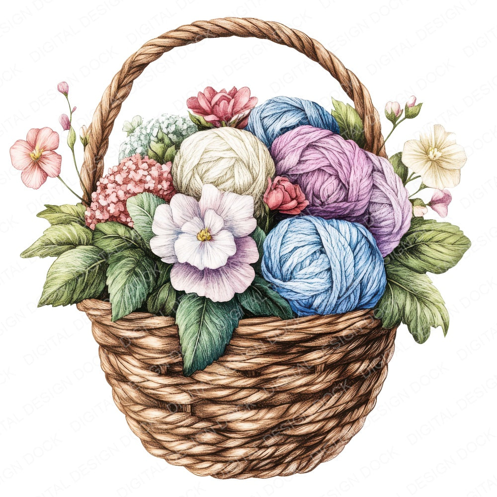 Floral Yarn Basket fussy cut sheet in A4 format showing all 12 designs on one printable page