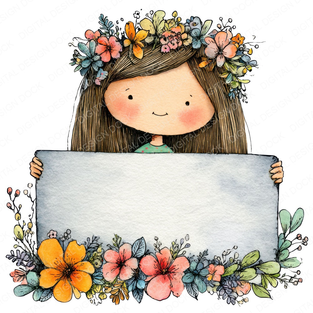Flower Girl with Banner fussy cut sheet in A4 format showing all 12 designs on one printable page