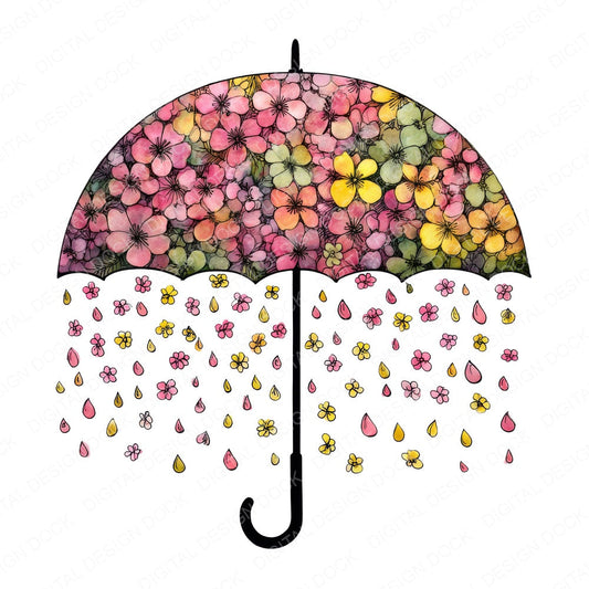 Flower Rain Umbrella fussy cut sheet in US Letter format showing all 12 designs on one printable page