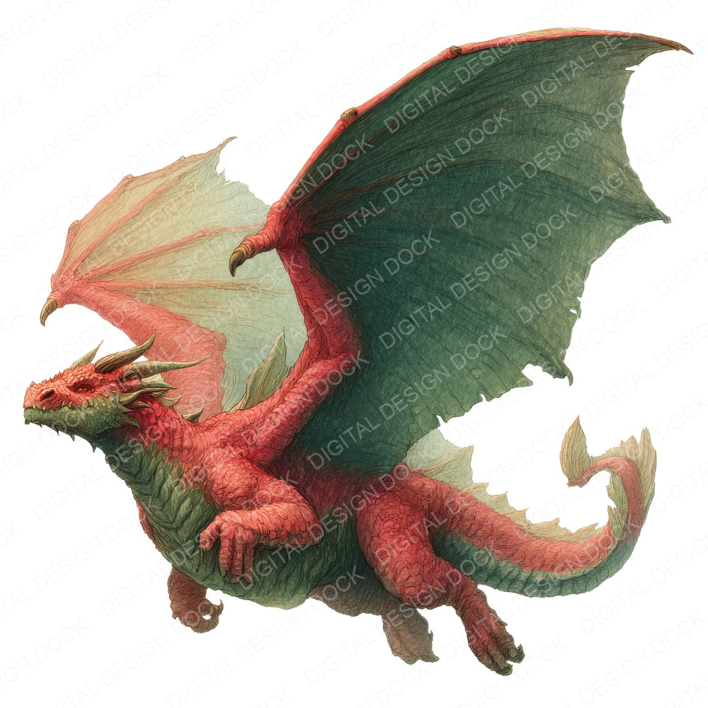 Flying Realistic Dragon fussy cut sheet in A4 format showing all 12 designs on one printable page