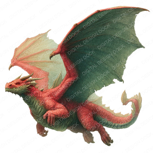 Flying Realistic Dragon fussy cut sheet in A4 format showing all 12 designs on one printable page