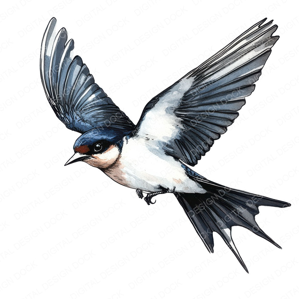Flying Swallow Bird fussy cut sheet in A4 format showing all 12 designs on one printable page