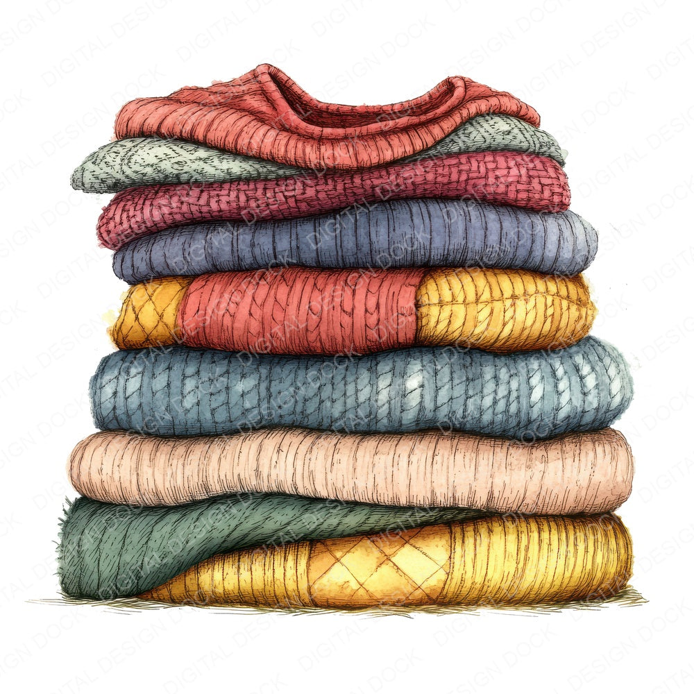 Folded Cozy Sweaters fussy cut sheet in A4 format showing all 12 designs on one printable page