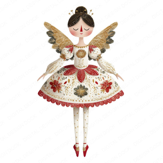 Folk Art Ballerina Angel fussy cut sheet in A4 format showing all 12 designs on one printable page