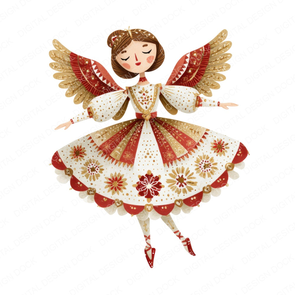 Folk Art Ballerina Angel fussy cut sheet in US Letter format showing all 12 designs on one printable page
