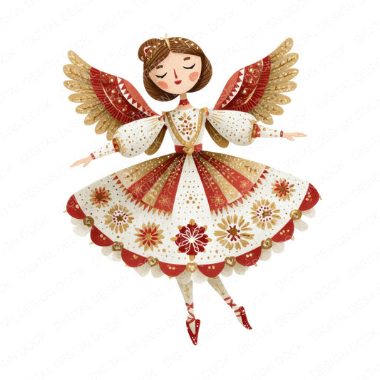 Folk Art Ballerina Angel fussy cut sheet in US Letter format showing all 12 designs on one printable page