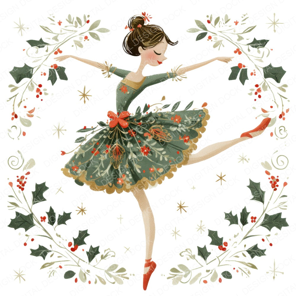 Folk Art Ballerina Garland fussy cut sheet in A4 format showing all 12 designs on one printable page