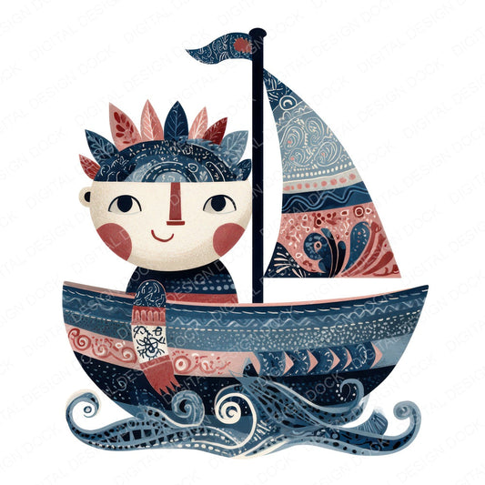 Folk Art Boat Character Clipart Set (DDD008471)