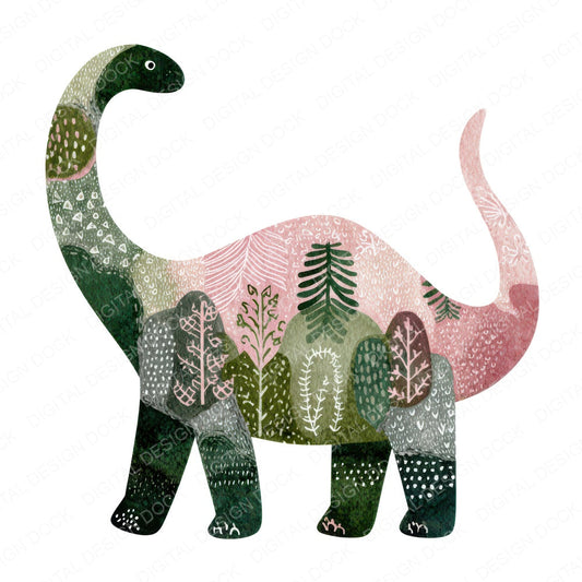 Folk Art Brontosaurus fussy cut sheet in A4 format showing all 12 designs on one printable page