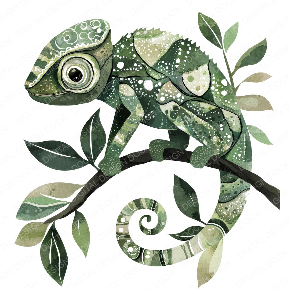 Folk Art Chameleon fussy cut sheet in A4 format showing all 12 designs on one printable page