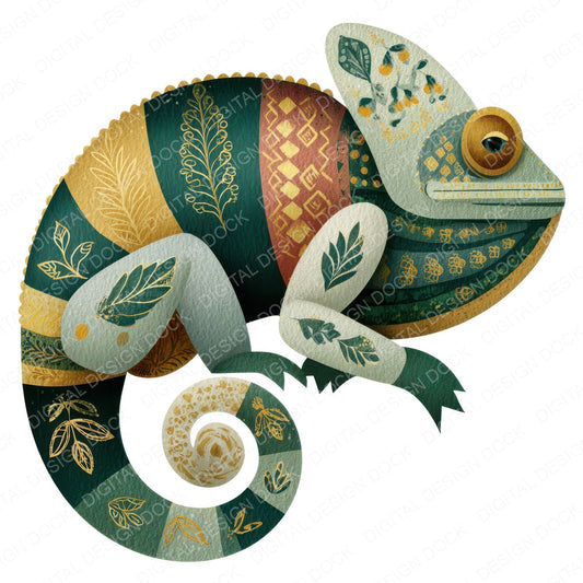 Folk Art Chameleon Clipart Set (DDD008269)