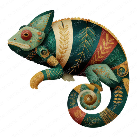 Folk Art Chameleon Clipart Set (DDD008269)