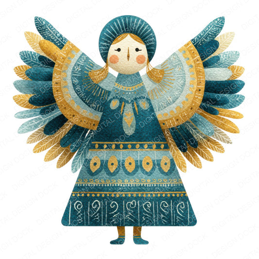 Folk Art Christmas Angel fussy cut sheet in A4 format showing all 12 designs on one printable page